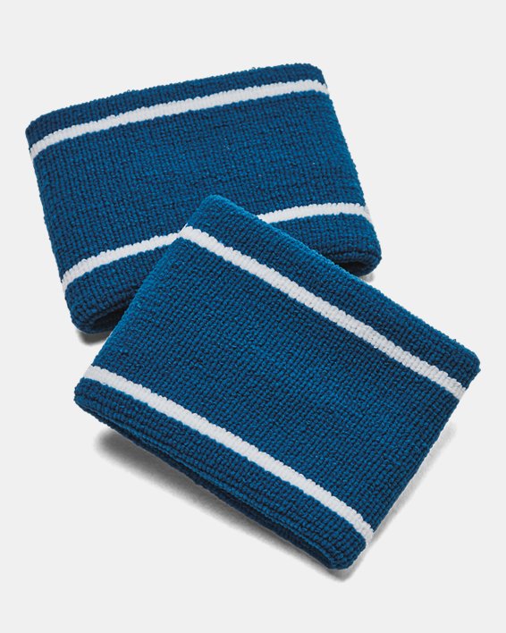 Unisex UA Striped Performance Terry 2-Pack Wristbands in Blue image number 1